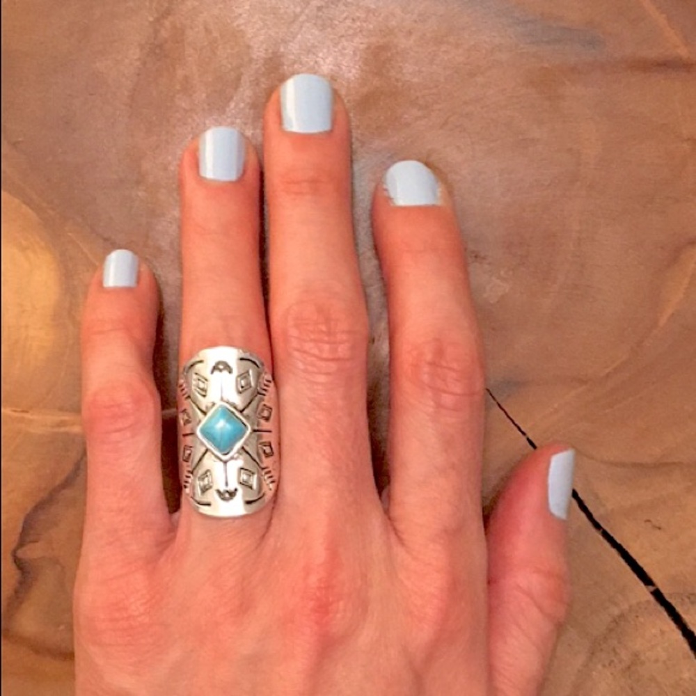 Turquoise + Silver Tribal Boho Statement Ring